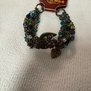 NWT Hard Rock Cafe Teal Green Purple Multicolor Beaded Bracelet